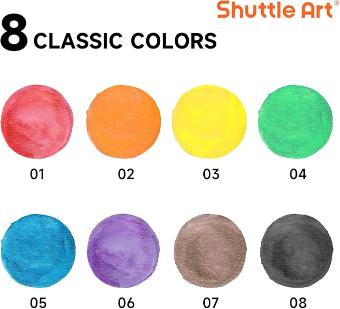 Shuttle Art 40 Pack Watercolor Paint Set, 8 Colors Watercolor Paint with Paint Brushes for Kids and Adults, Washable Paint for Classroom, Parties, Kindergarten and Art Activities
