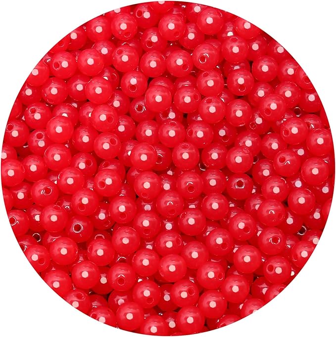 bonny boxx 1000pcs 6mm jelly red acrylic round beads, smooth transparent acrylic balls, plastic resin gumball bubblegum chunky beads for necklace & bracelet making, crafting supplies