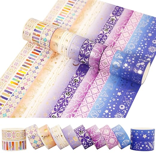 12 Rolls Galaxy Washi Tape Set Bronzing Starry Night Decorative Masking Tape for Scrapbooking, Journal, Planner, DIY Crafts, Gift Wrapping