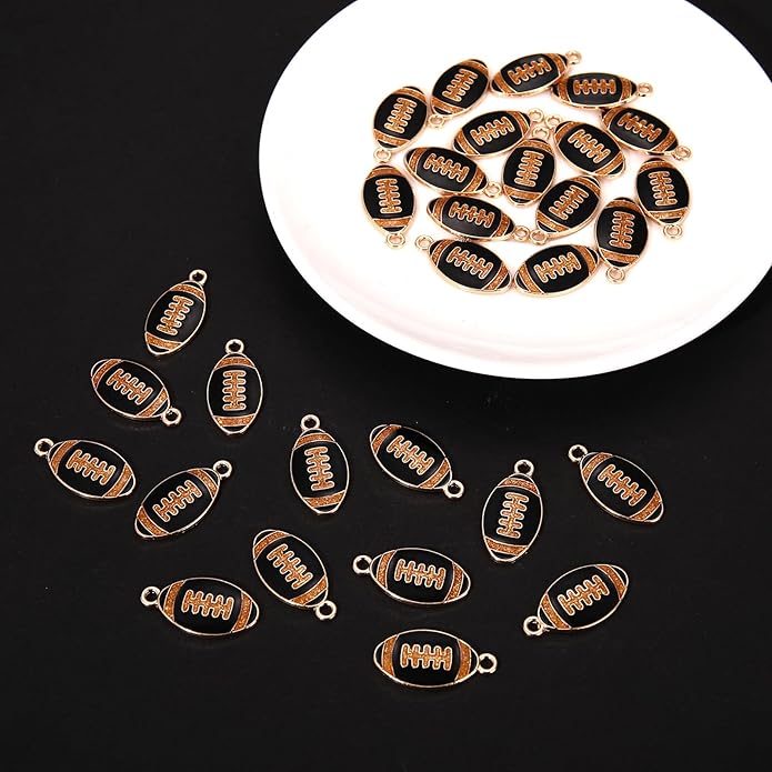 NVENF 30PCS Football Charms for Jewelry Making, Enamel Football Charms for Bracelet Necklace Earrings Making, Red Black White Blue Purple Orange Game Day Football Charm Bulk