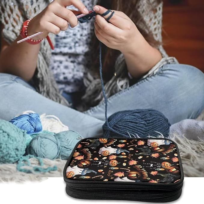 Hechitok Halloween Ghost Pumpkin Empty Crochet Hook Case Crochet Hook Organizer Case Stand Up Crochet Organizer Crochet Hook Holder for Knitting Crochet Supplies