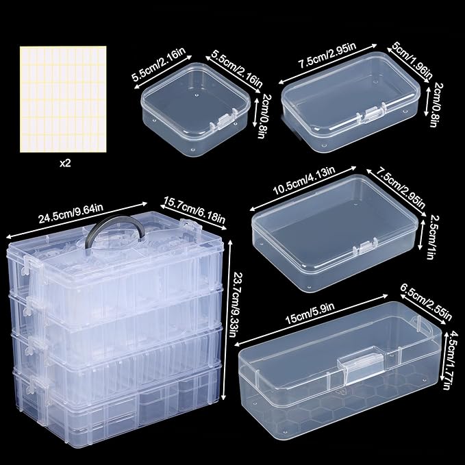 SGHUO Bead Organizer Box, 84 pcs Small Organizers, 4-Tier Stackable Storage Container Box for Art Craft Storage, Washi Tape, Kids Toys, Jewelry, Beauty & Sewing Supplies
