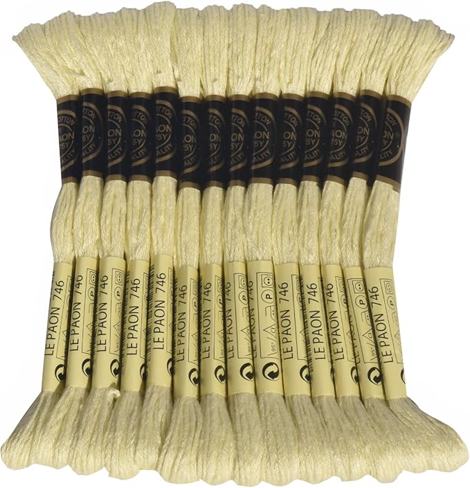 LE PAON Embroidery Floss, 14-Pack Six Strands 100% Long Staple Cotton Embroidery Thread, 8.7-Yard，Color Number：746, Off White