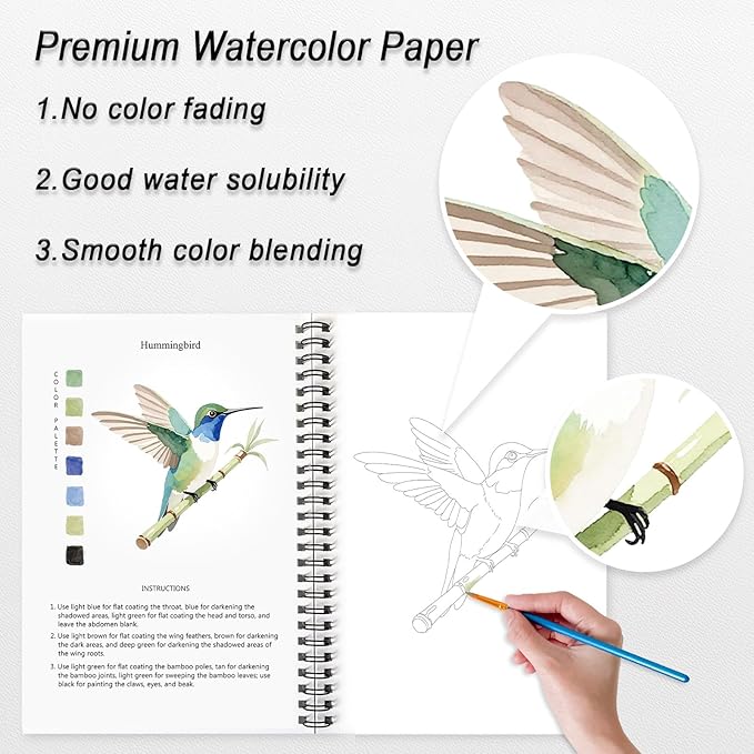 Watercolor Workbooks, 16 Colors Water Color Books Paint Set for Adults, Watercolor Coloring Book for Beginners, Water Color Workbook, 15 Beautiful Paintings for Beginners (Birds)
