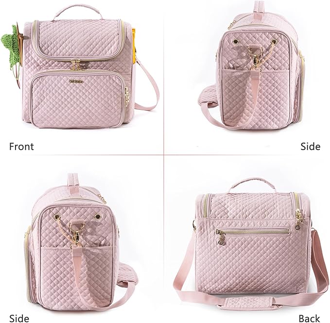 Crochet Bag Organizer - Quilted Storage Bag with Hanging Hook, Ideal for Knitting & Crochet Accessories