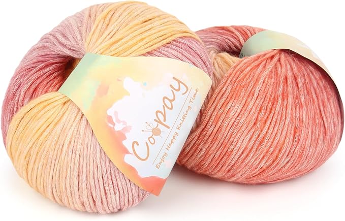 Coopay Yarn for Crocheting Knitting, Gradient Cake Yarns, 2 × 3.53oz - 240yds - 50% Cotton 50% Acrylic Ombre Yarns, Crochet Yarn for Blankets, Shawls, Scarves (115 Sunset)