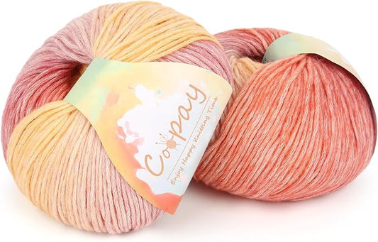Coopay Yarn for Crocheting Knitting, Gradient Cake Yarns, 2 × 3.53oz - 240yds - 50% Cotton 50% Acrylic Ombre Yarns, Crochet Yarn for Blankets, Shawls, Scarves (115 Sunset)