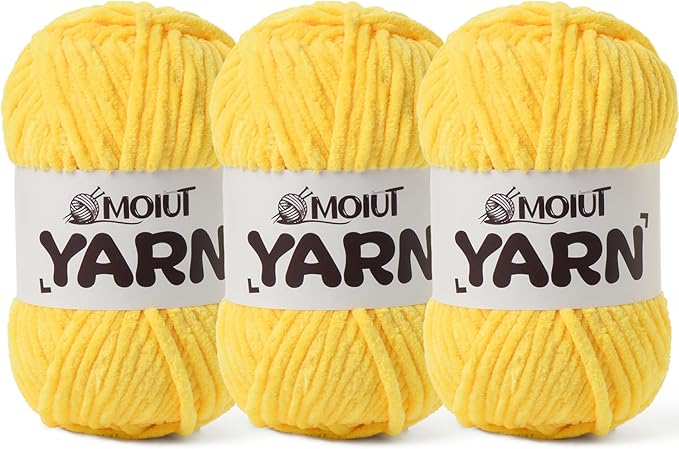 3 Pack Fluffy Chenille Yarn for Crocheting, Chunky Velvet Yarns for Crochet Amigurumi, Baby Yarn for Crocheting Soft Blanket, 262.4yds /10.5 oz Bulky Yarns for Crafts/Hats/Shoes/Socks (3 Light Yellow)