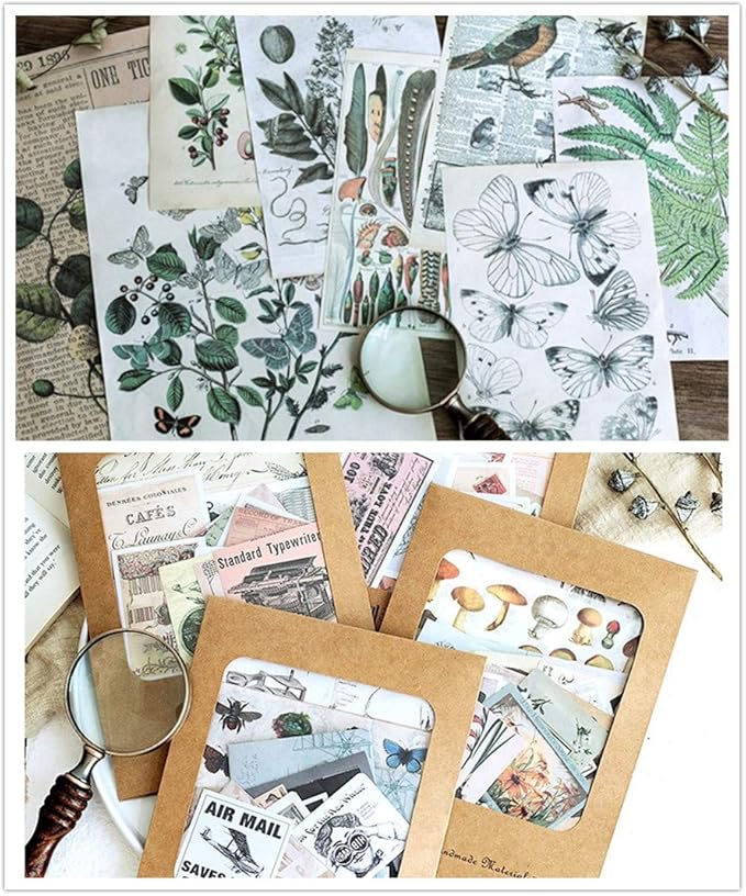 DESEACO Vintage Aesthetic Posters for Wall Decor, Green Botanical Art for Teen Girls’ Rooms, Cute Plant Journaling Supplies and Nature-Inspired Collage Kit