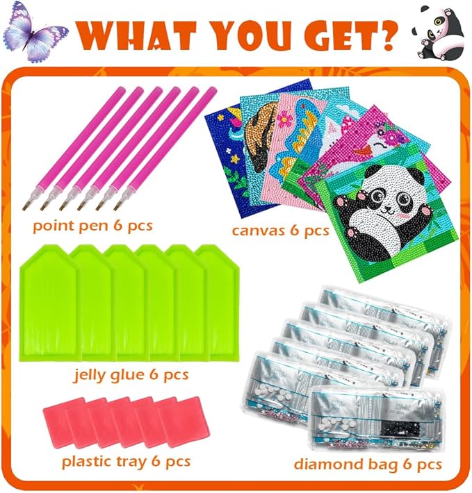 Labeol Diamond Art Kits for Kids Crafts for Girls Ages 6-8-10-12 Easy to DIY Creative Diamond Art Sticker Craft by Numbers Kits for Kids and Adult Beginners (6 Pack Cute)