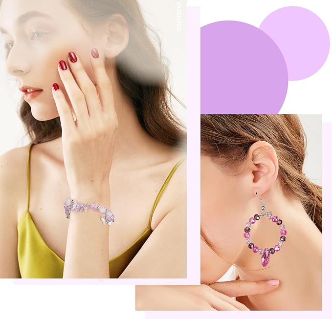 1000pcs Glass Beads for Jewelry Making Colorful Rainbow Craft Crystal Beads with Loose Beads Sparkly Beads for DIY Necklace Bracelet Earring(Purple)