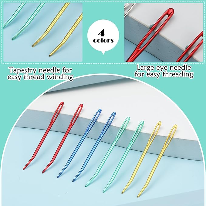 17 Pcs Steel Sewing Needles Kit, Stainless Steel Sewing Needles with Mix Color Stitch Markers, Weaving Needle Bent Tip Tapestry Needles Darning Knitting Sewing Needles for Knitting Crochet