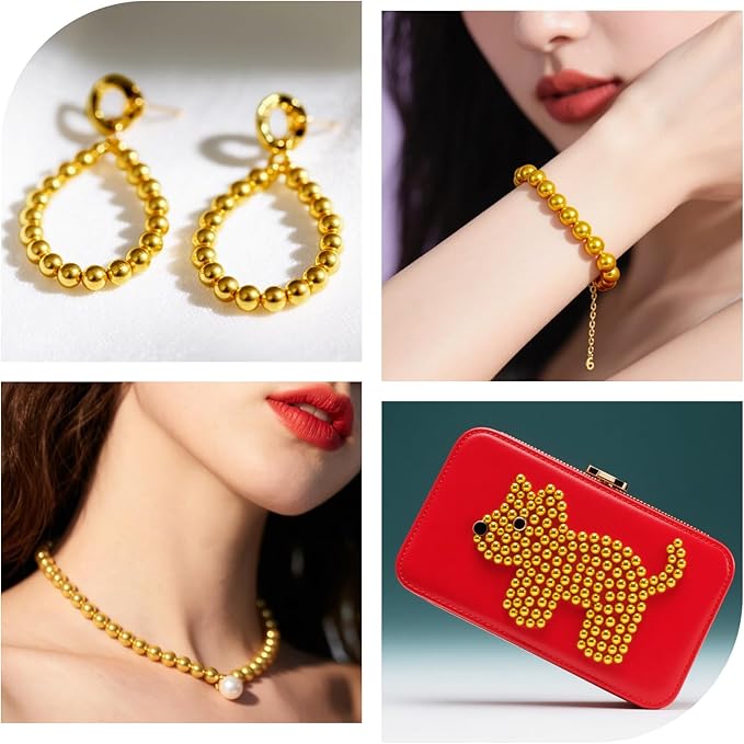 Laopottbeads 800 Pcs Gold 8MM Beads for Jewelry Making Round Beads DIY Kit for Bracelets, Earrings, Necklaces & Anklets