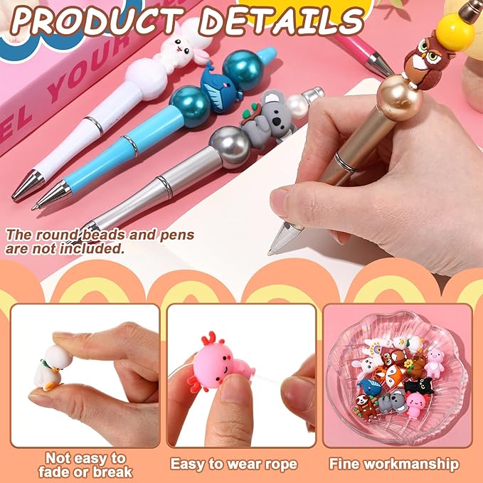 12 Pcs 3D Silicone Focal Beads Pens Beads Bulk for Beadable Keychain DIY Crafts Necklace Bracelet Phone Chain Charms Jewelry Making (Animals B)