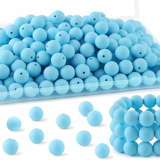 150Pcs 15mm Silicone Beads for Keychain Making Bracelet Necklace, Bulk Round Silicone Beads for Pens（Baby Blue）
