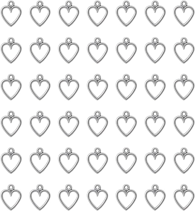 Ruwado 50 pcs Hollow Heart Charms Jewelry Making Kits for Jewelry Making 1.5 x 1.2 cm Accessories for DIY Crafting Project Christmas Tree Décor Necklace Bracelet Keychain Earring Supplies (Silver)