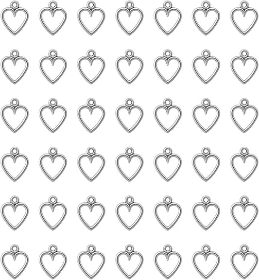 Ruwado 50 pcs Hollow Heart Charms Jewelry Making Kits for Jewelry Making 1.5 x 1.2 cm Accessories for DIY Crafting Project Christmas Tree Décor Necklace Bracelet Keychain Earring Supplies (Silver)