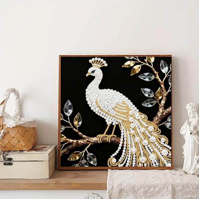 GEMFAMILY Special Shaped Diamond Art Painting Kits for Adults, Peacock 5D Pearl Diamond Painting Kits for Adults Beginner,DIY Diamond Dots Gem Art Craft for Home Decor 11.8 x 11.8 inch