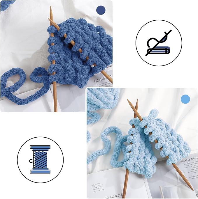 MABOZOO Assorted Chunky Yarn for Crocheting 8 Pack,Fluffy Jumbo Chenille Yarn,Soft Plush Yarn Bulky,Giant Thick Fuzzy Yarn for Hand or Arm Knitting,Country Blue & Sky Blue(31.7 yds,8 oz Each Skein)