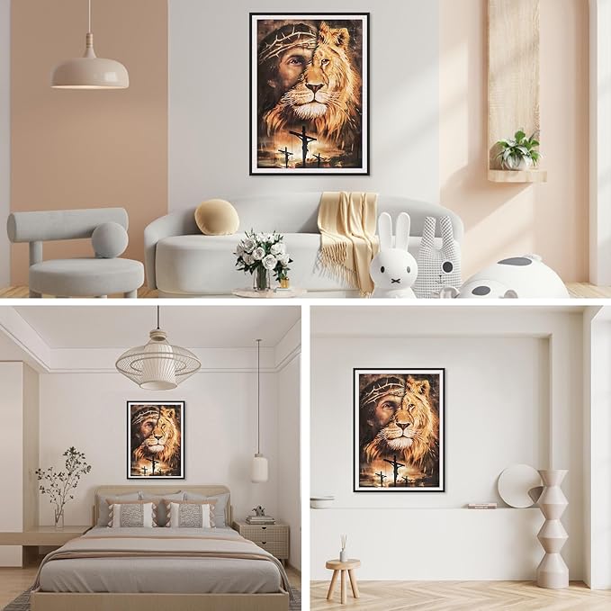 SENQAO Lion Diamond Painting Kits for Adults, Lion & Jesus Diamond Painting DIY 5D Diamond Painting Animal Lion Diamond Art Kits Picture for Home Wall Decor 30x40cm