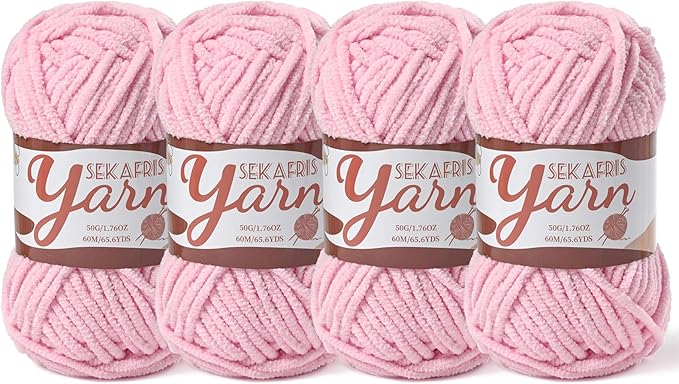 4 Pack Fluffy Velvet Yarn for Crocheting，Baby Blanket Yarn for Crocheting Soft，200g(262.4yds) Amigurumi Yarns，Plush Chenille Crochet Yarns，Puzzle Yarn for Crochet Weaving Craft(4 Pink)