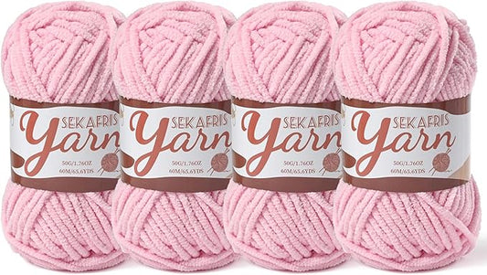 4 Pack Fluffy Velvet Yarn for Crocheting，Baby Blanket Yarn for Crocheting Soft，200g(262.4yds) Amigurumi Yarns，Plush Chenille Crochet Yarns，Puzzle Yarn for Crochet Weaving Craft(4 Pink)