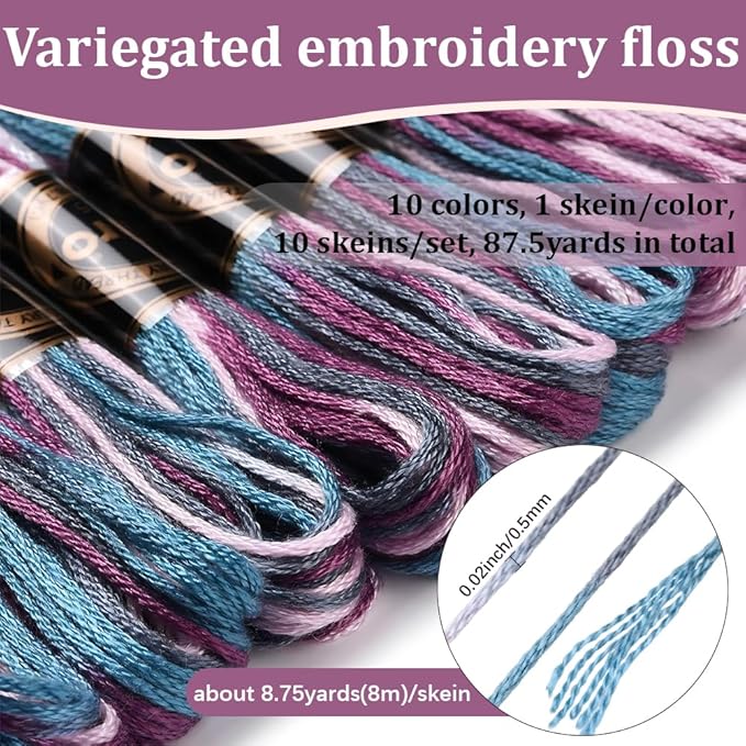 10 Skeins 87.5 Yards 6 Strands Gradient Cross Stitch Thread Variegated Embroidery Floss Friendship Bracelet String Yarn Bracelets Threads Bulk for Hand Sewing Knitting Crafts Stitching DIY