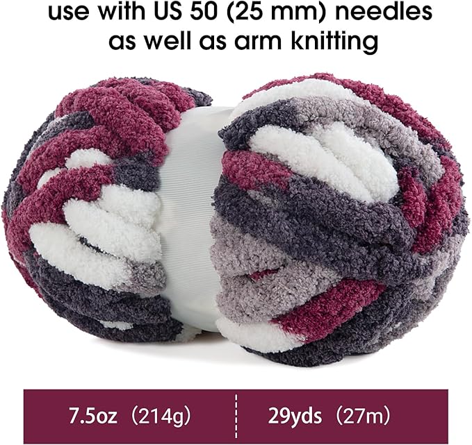 MABOZOO Tie Dye Chunky Yarn for Crocheting 8 Pack,Fluffy Jumbo Chenille Yarn,Soft Plush Yarn Bulky,Giant Thick Fuzzy Yarn for Hand Knitting or Arm Knitting,Purple Multi (26 yds,8 oz Each Skein)