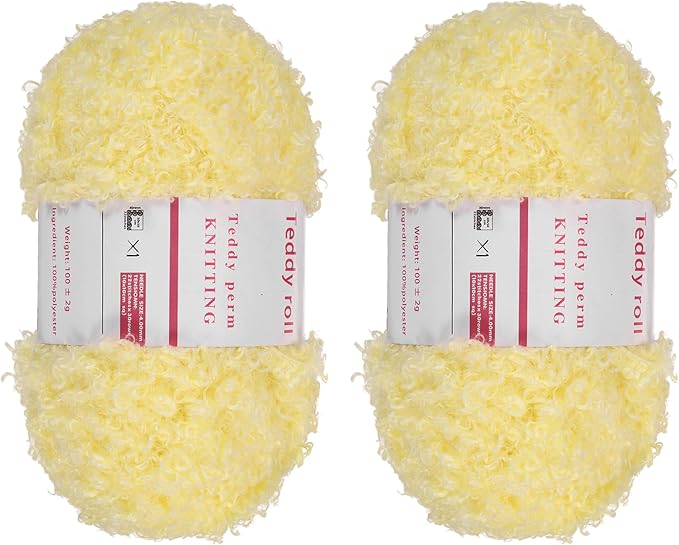 MECCANIXITY 2 Skeins Fur Yarn Soft Fluffy Chunky Yarn Fuzzy Eyelash Yarn Yellow for Crocheting Knit Clothes Bag - 55Yard/50m, 3.17ozx2
