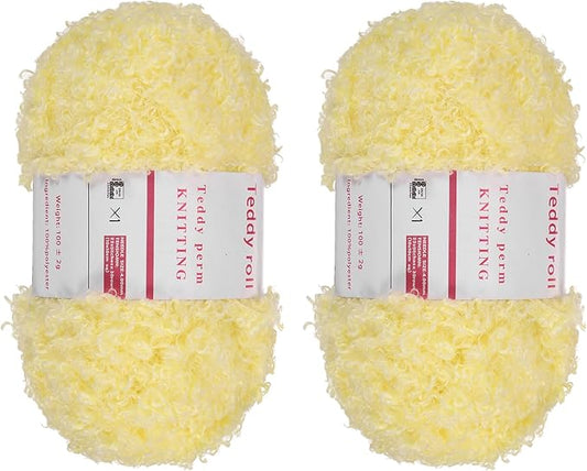 MECCANIXITY 2 Skeins Fur Yarn Soft Fluffy Chunky Yarn Fuzzy Eyelash Yarn Yellow for Crocheting Knit Clothes Bag - 55Yard/50m, 3.17ozx2
