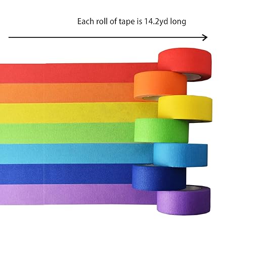 SIMON&ISAAC Colored Masking Tape Colored Painters Tape 1 inch Width Adhesive Tape Textured Paper 7 Rolls 14 Yards×1 inch Teacher Tape Lab Labeling Drafting Craft Colored Tape