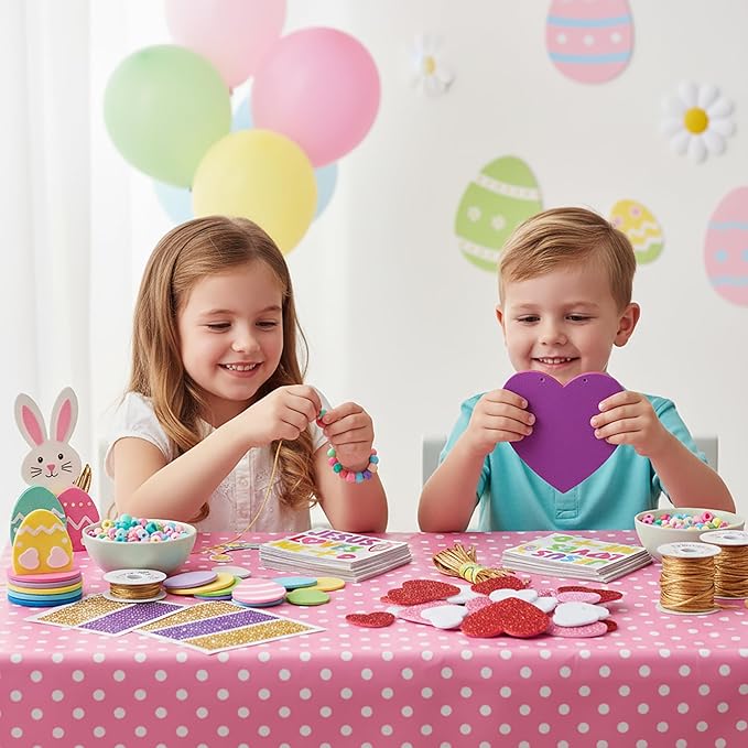 BeYumi Easter Necklace Craft Kit - 24Pcs Easter Christian Heart Felt Jesus Loves Me Necklace Making Kits With Gem Sticker DIY Religious Craft for Kids Sunday School Classroom Activity Gift Party Favor