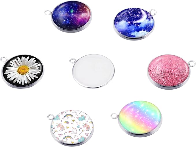 60 Sublimation Pendant Tray for Jewelry Making Include 20 Round Blank Pendant Base 20 Flatback Clear Glass Dome 20 Aluminum Sheet Sublimation Blanks Jewelry for DIY (20 mm)