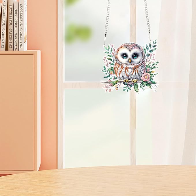 AiYuanzsh Diamond Art Painting Kits Hanging Pendant, Animal Owl Diamond Art Hanging Sign DIY Special Shaped Crystal Pendant Ornaments for Door Wall Window Home Xmas Halloween Decor