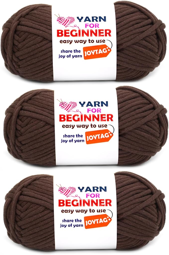 Chocolate Brown Yarn for Crocheting and Knitting Cotton Crochet Knitting Yarn for Beginners with Easy-to-See Stitches Cotton-Nylon Blend Easy Yarn for Beginners Crochet Kit(3x50g)