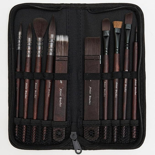 10 Pieces Artist Paint Brush Organic Synthetic Squirrel Horse Hair Set of 10 for Watercolor Acrylic Gouache Oil and Tempera Painting