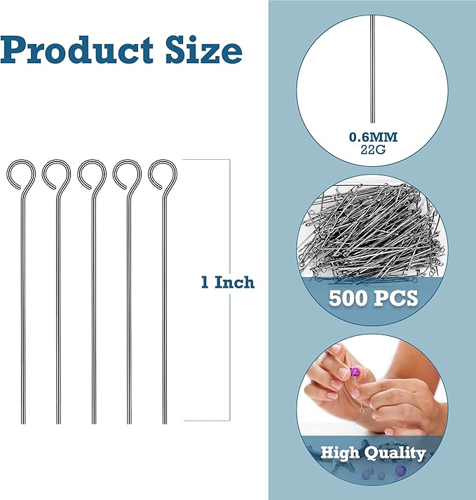 Mandala Crafts 500 1 Inch Gunmetal Eye Pins for Jewelry Making Earring Making Supplies Jewelry Findings Open Eye Head Pins for Earrings DIY Bracelets Rosary Charms