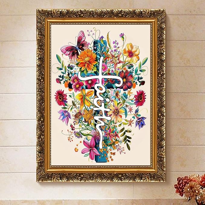 ARPADAMO Diamond Art Kits for Adults,5D Cross Flowers Diamond Painting DIY Flower Diamond Art Diamond Painting Kits for Adult,Round Full Drill Diamonds, Diamond Art Kits for Home Decor-12x16inch