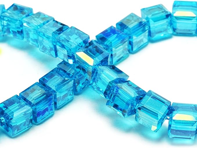 6mm Sparkle Cube Crystal Beads for Jewelry Making - Faceted Spacer Beads for Bracelets(94-100pcs, Lake Blue AB)