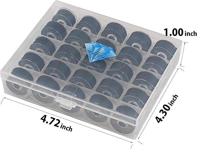 Simthread 25pcs Black Prewound Bobbins Thread Size A Class 15 (SA156) 60WT with Clear Storage Plastic Case Box 70D/2 for Brother Embroidery Thread Sewing Thread Machine DIY