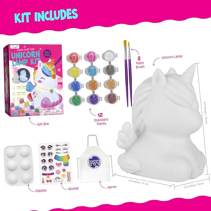 paint your own unicorn lamp kit, art supplies unicorn painting kit for kids, arts and crafts for kids ages 6-12, unicorn toys birthday christmas gifts for girls boys ages 3 4 5 6 7 8 9 10 11 12+