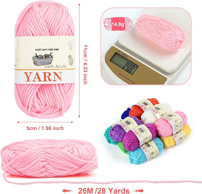 Yinsun 12 Christmas Skeins Acrylic Yarn Mini Craft Yarn 100% Acrylic Yarn for Crocheting, Starter Crochet Bulk Yarn for Child, Adult Knitting Crochet & Crafts (12 x 15g)