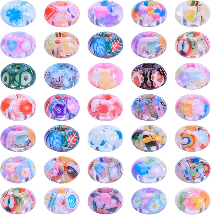 AIPRIDY Girls' Lucky Lover Amber Beads, Big Hole Spacer European Craft Beads for DIY Charms Bracelet Jewelry Making (Mixed)