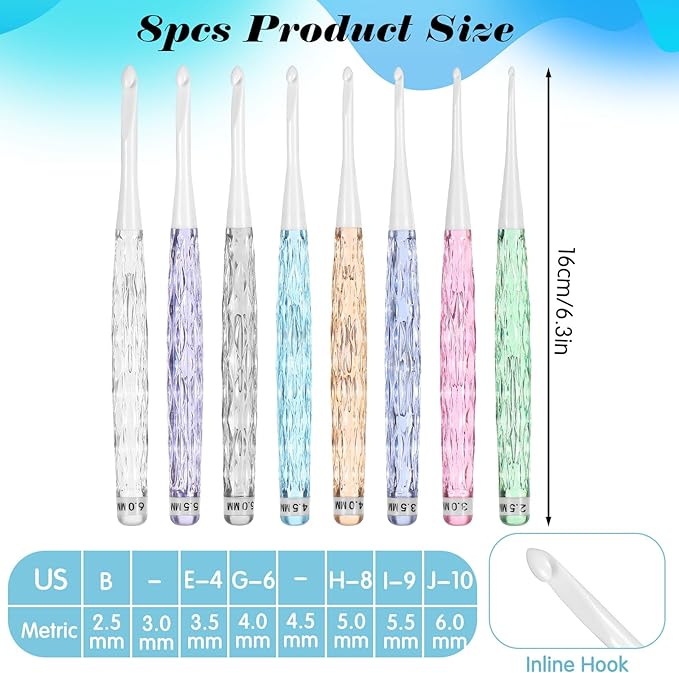 8 Pcs Inline Crochet Hooks Colorful Plastic Crochet Hooks See-Through Ergonomic Crocheting Needles for Chunky Yarn Scarves Hat Blankets Shawl Size 2.5mm-6mm