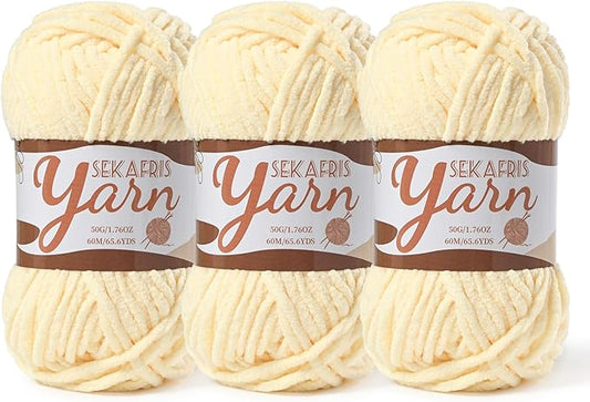 3 Pack Fluffy Velvet Yarn for Crocheting，Baby Blanket Yarn for Crocheting Soft，150g(196.8yds) Amigurumi Yarns，Plush Chenille Crochet Yarns，Puzzle Yarn for Crochet Weaving Craft(3 Yellowish)