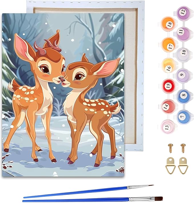 Reofrey Framed Paint by Numbers Kit for Adults & Beginner - 8x12 Inch Canvas Deer Paint by Numbers - Animals Educational & Creative Art Set for Beginners - Perfect for Home Wall Decoration