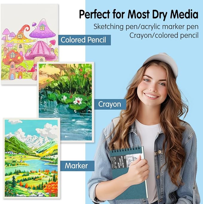 5.8x8.3in Sketch Book, 60Sheets Spiral Bound Notebooks, Natural White 92lbs/150gsm Acid-Free Drawing Paper for Painting,Sketching, Professional Sketch Pad for Artists, Beginners. NW-Blue Green