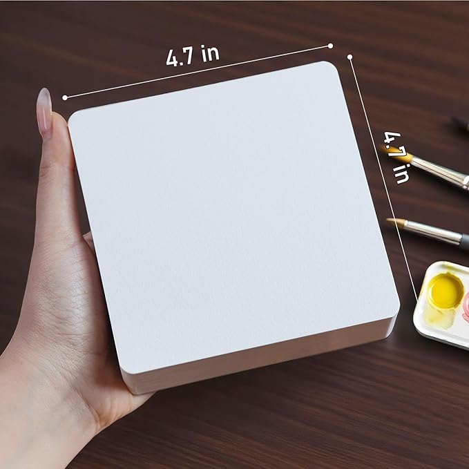 FLUNBRATO Watercolor Paper Pads,4.7 x 4.7 Inch, 80 Sheets,100% Cotton Mini Travel Watercolor Sketchbook,Hot Press 140LB 300GSM,Two-Edge Glue Binding Tearable Painting Notebook