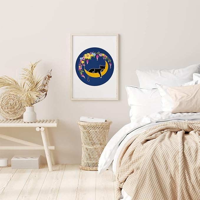 Louise Maelys Cat Moon Embroidery kit for Beginners,Cross Stitch Kits for Adult Including Cloth,Hoop, Color Threads,Needles and Instruction