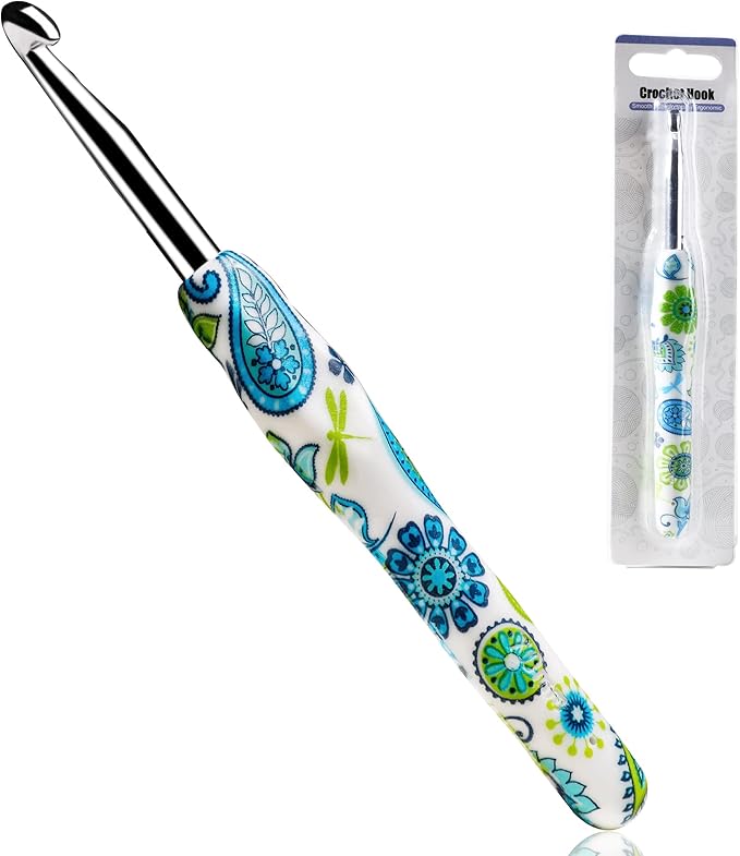 7mm Looen Crochet Hook, Ergonomic Handle for Arthritic Hands, Soft Rubber Grip Extra Long  Knitting Needles for Crochet Beginners, Knitting Enthusiasts (7mm)